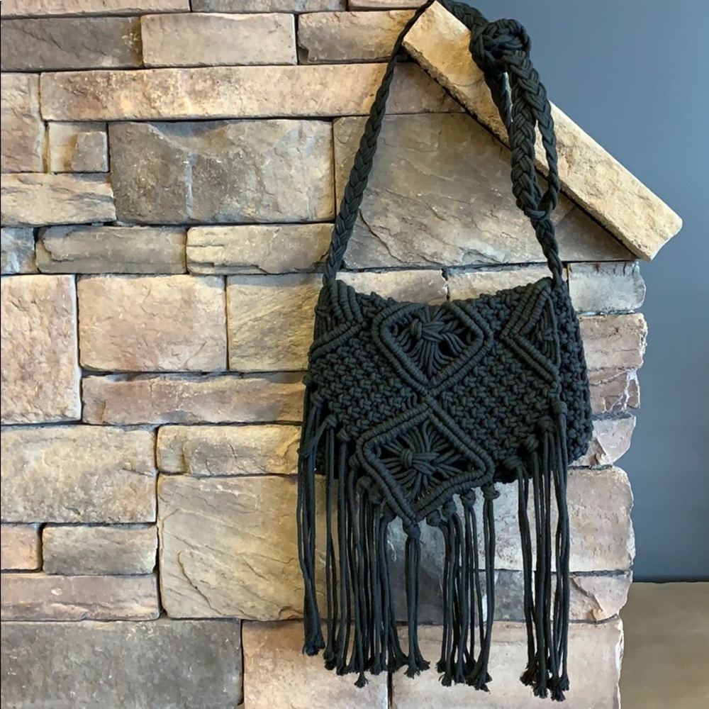 Mossimo | Black Crochet Fringed Crossbody Bag